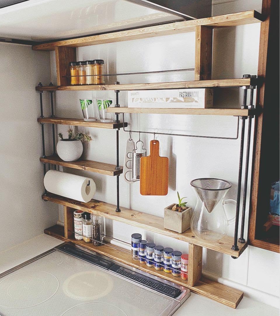 地震でも倒れない☆キッチンラックCentral4☆木目強調☆スパイスラック